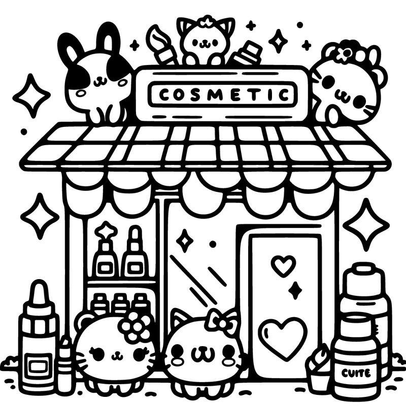 cute kawaii cosmetic shop with cute animals