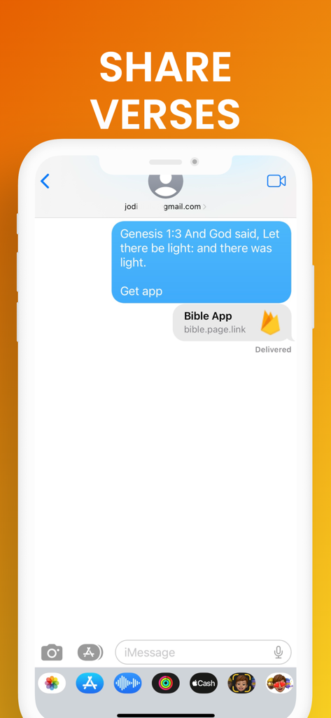 Easy to Read Bible KJV - A mobile screen showing a Bible verse from Genesis shared through a text message conversation