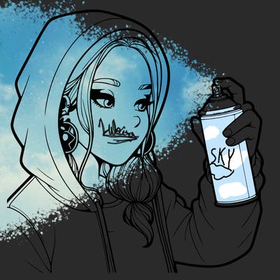 a realistic girl, spray painting