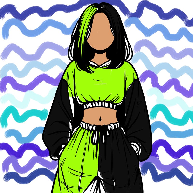 realistic girl faceless with baggy pants and a crop top