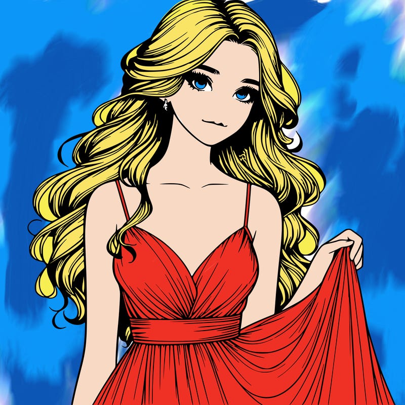 realistic girl in flowy silky prom dress