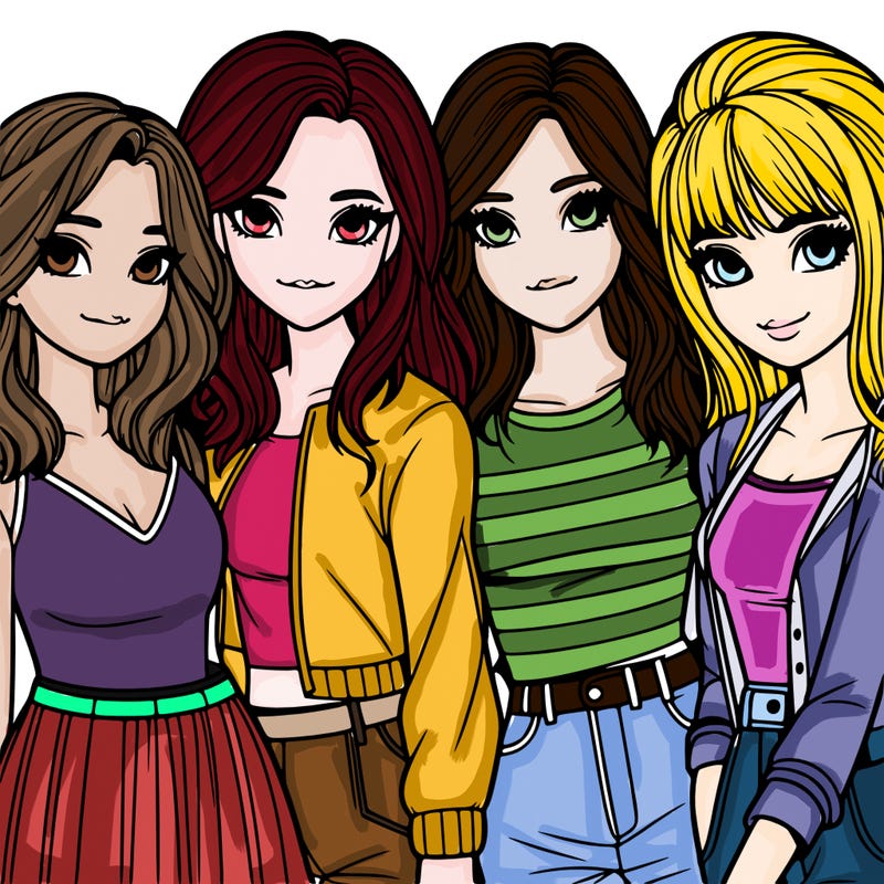 a group of girls realistic