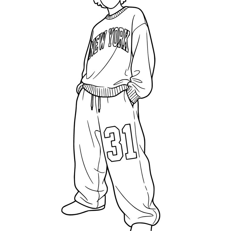 cool sweatpants with the number 31 on it and a sweater that says new york on it. both the shirt and pants are baggy