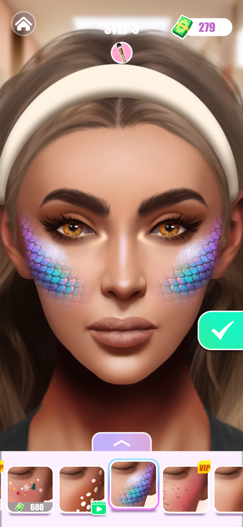 ASMR Makeover: Makeup Games - Close-up of mermaid scale face paint transformation in ASMR Makeover