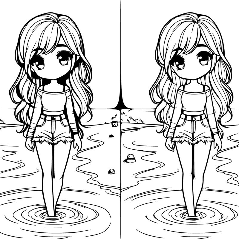 realistic girl standing in the water