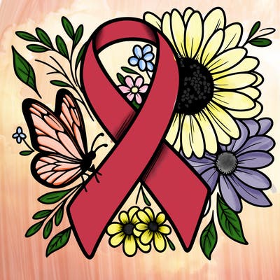 cancer awareness symbol with flowers and butterflies