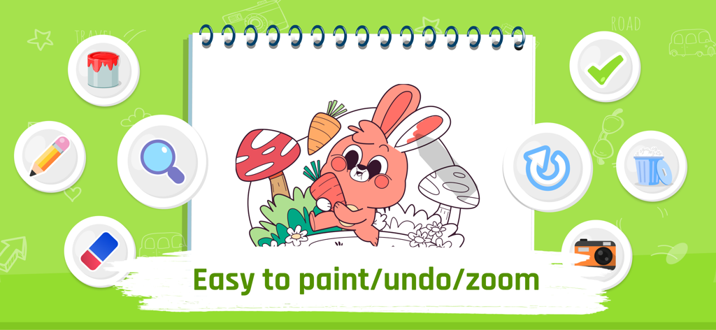 Art Coloring Book: Magic Color - 토끼 그림과 페인팅, 실행 취소, 확대를 위한 다양한 도구가 있는 디지털 컬러링 북 인터페이스