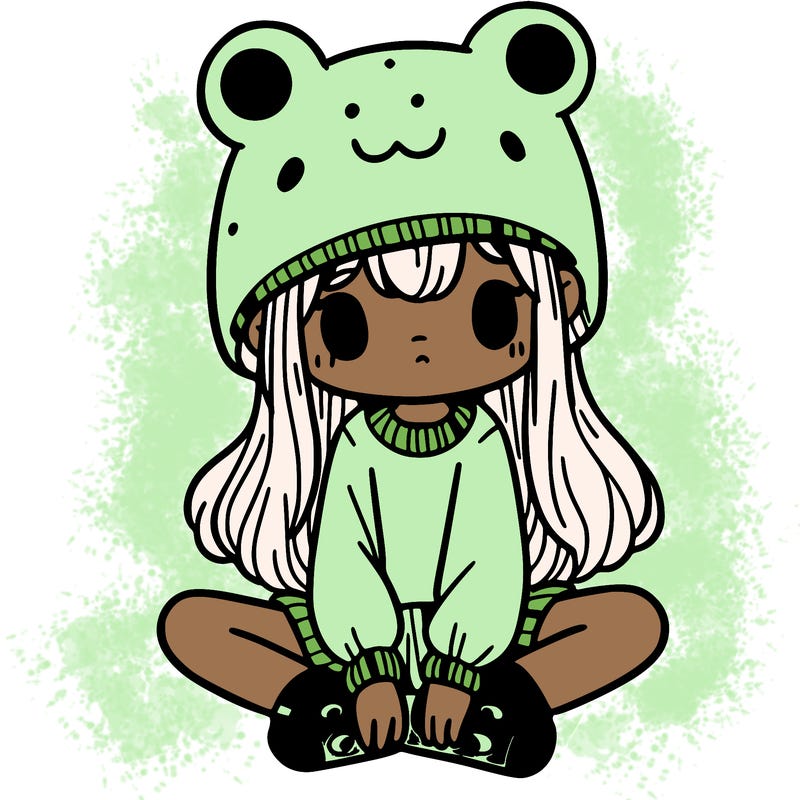 a girl wearing a frog hat and some frog socks