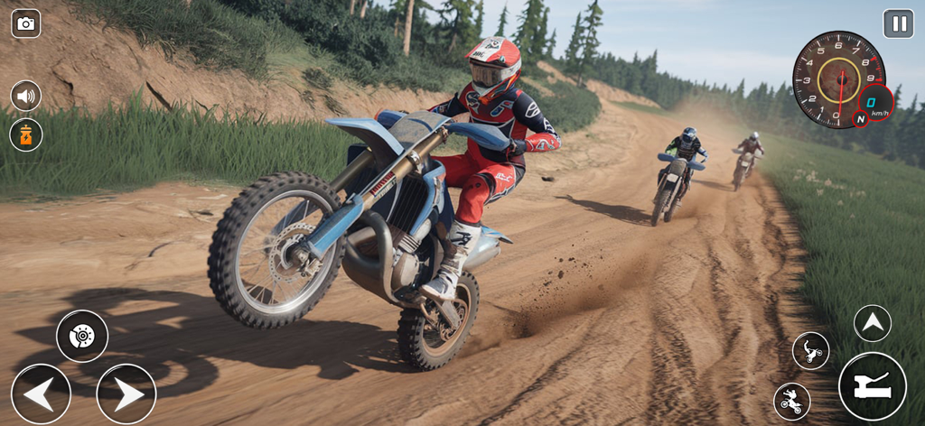 Moto Wheelie 3d - Offline Game - Motocross rider performing a wheelie stunt on a dirt path in Moto Wheelie 3D