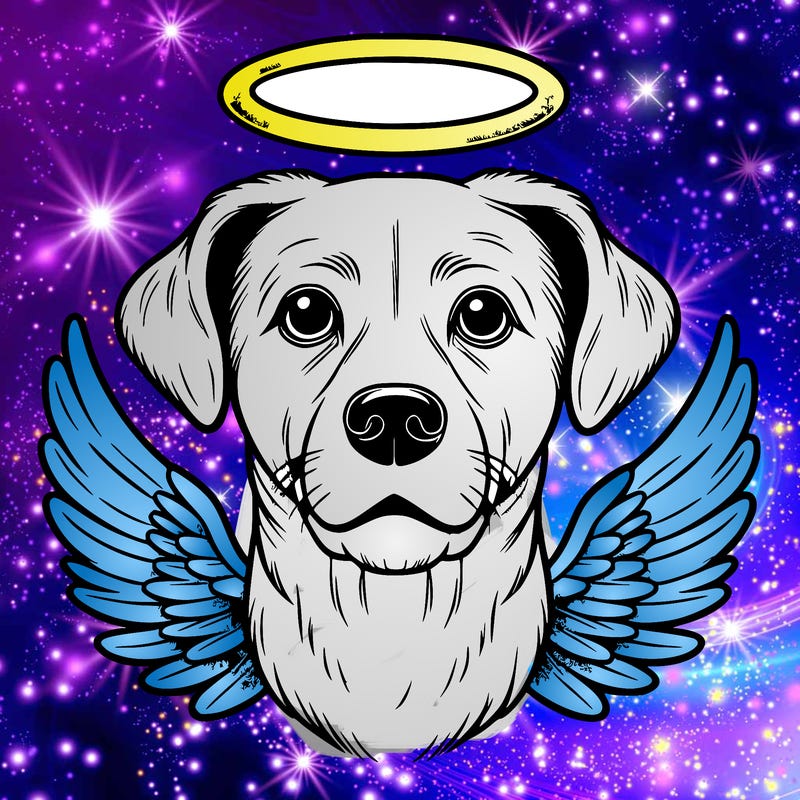 rip realistic dog with a halo and angel wings