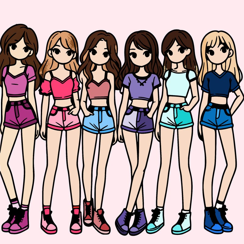 a group of girls wearing crop tops and shorts