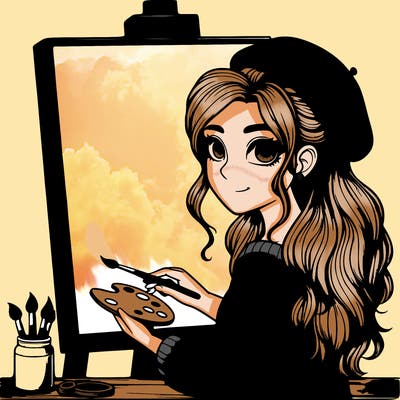 realistic girl artist painting a blank canvas