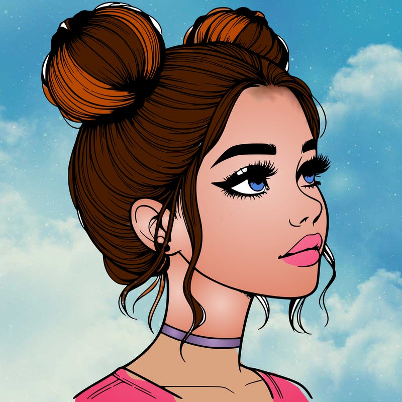 realistic girl with buns on the top of her head