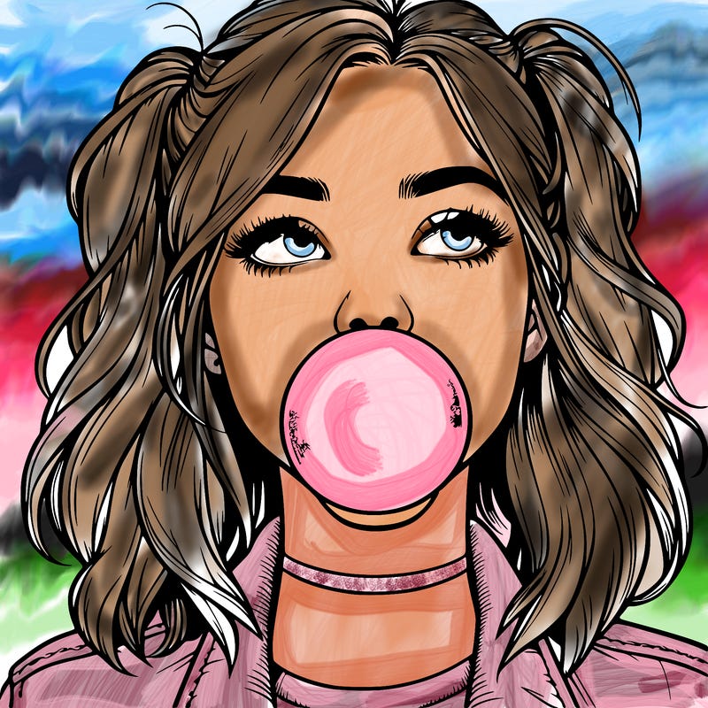 realististic girl blowing bubble -gum
