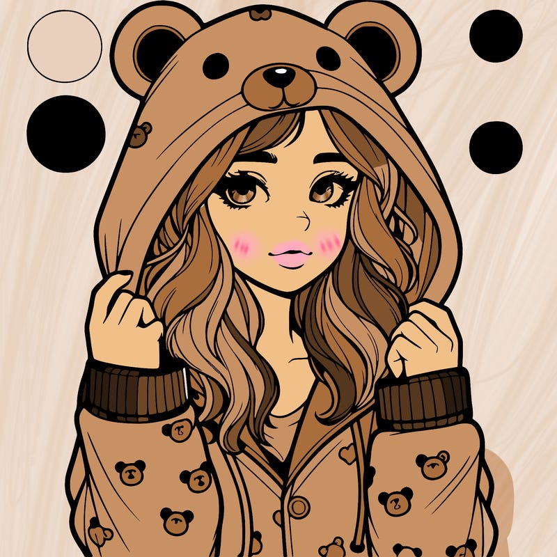 realistic girl in a animal pjs hoodie