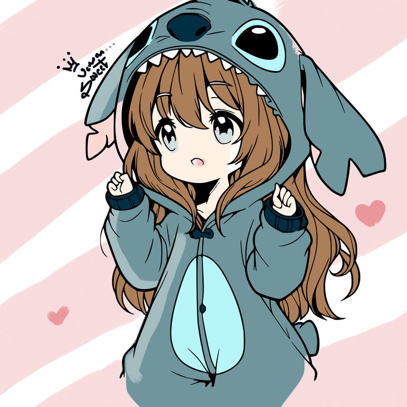 anime girl in a stitch onsie
