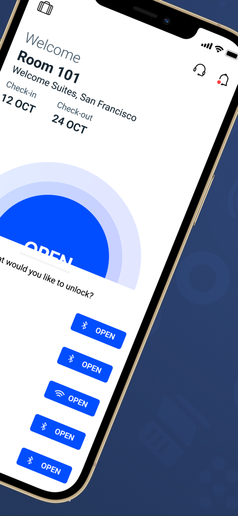 YourKey Plus - Mobile app interface showing digital hotel room keys and check-in details for a stay in San Francisco