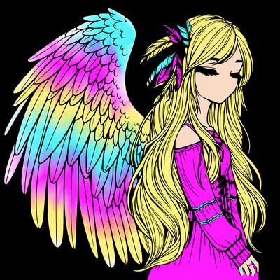 realistic girl with bird wings and some feathers in her hair