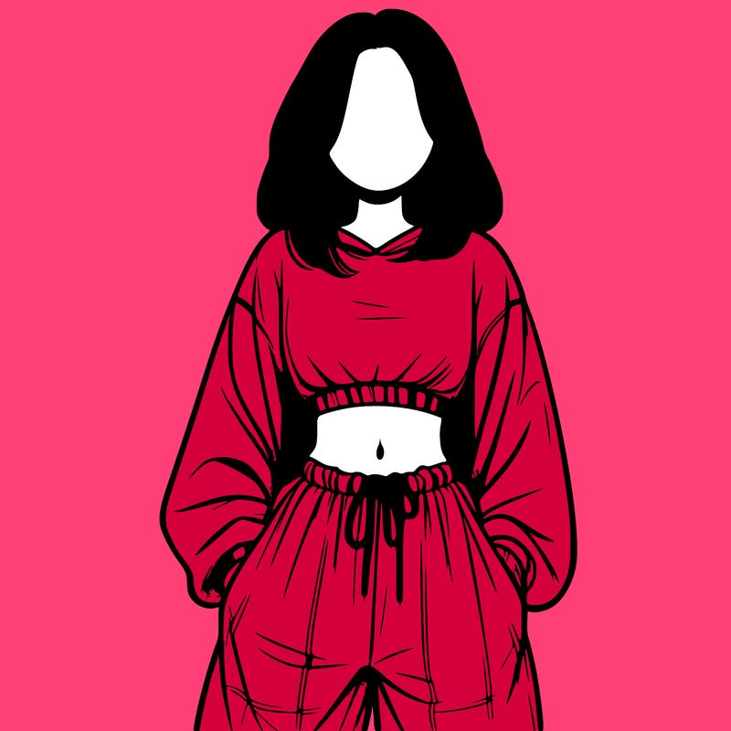 realistic girl faceless with baggy pants and a crop top