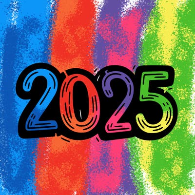 one line scrawled numbers sketch design “2025”