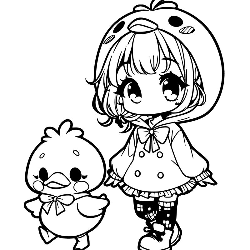 girl with baby duck outfit cute manga