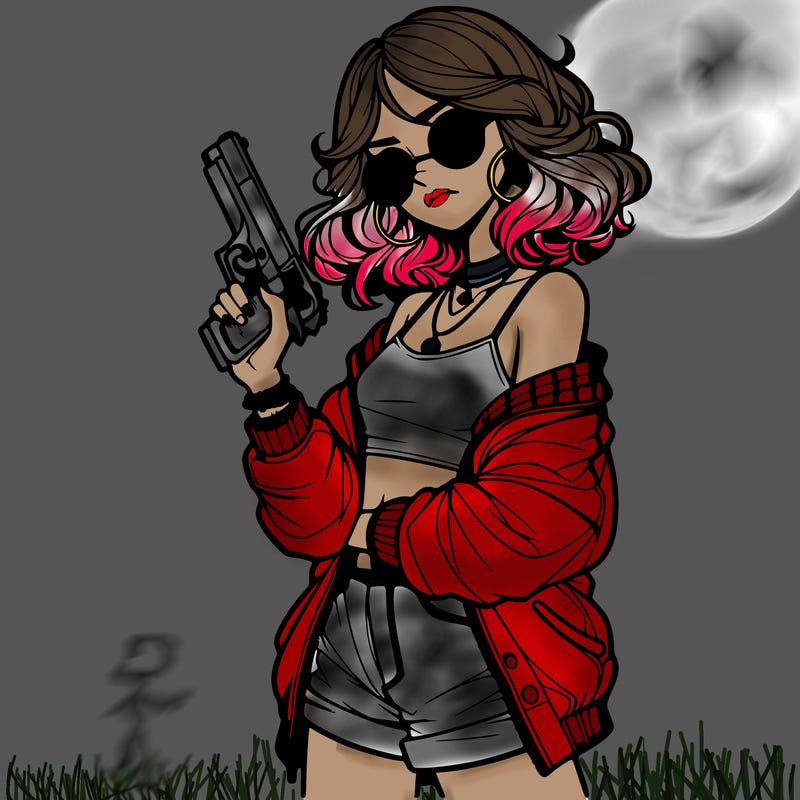 stylish teenage girl with gun