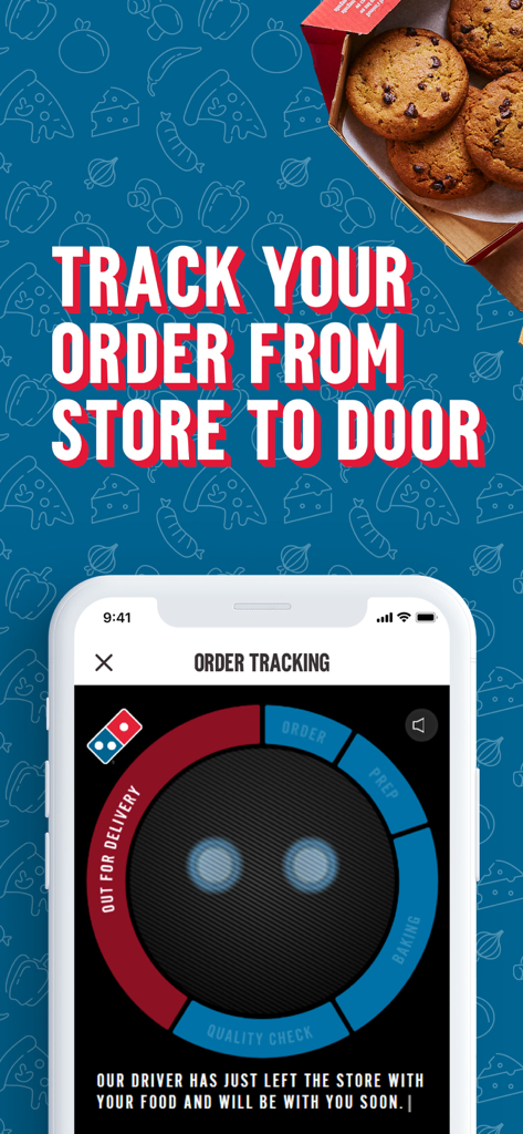 Domino's Pizza Delivery UK&ROI - Screenshot of the Domino's Pizza app showing the real-time order tracker at the out for delivery stage