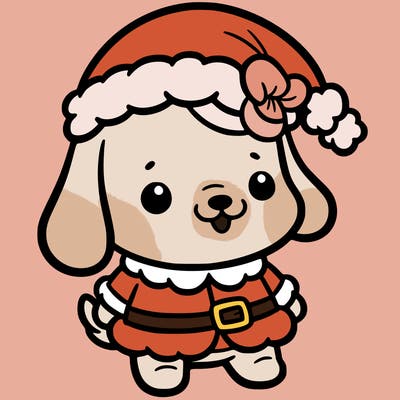 a cute cartoon dog, dressed like santa