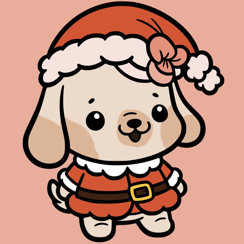 a cute cartoon dog, dressed like santa