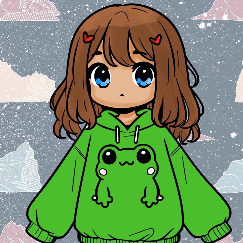 girl wearing frogging sweatshirt
