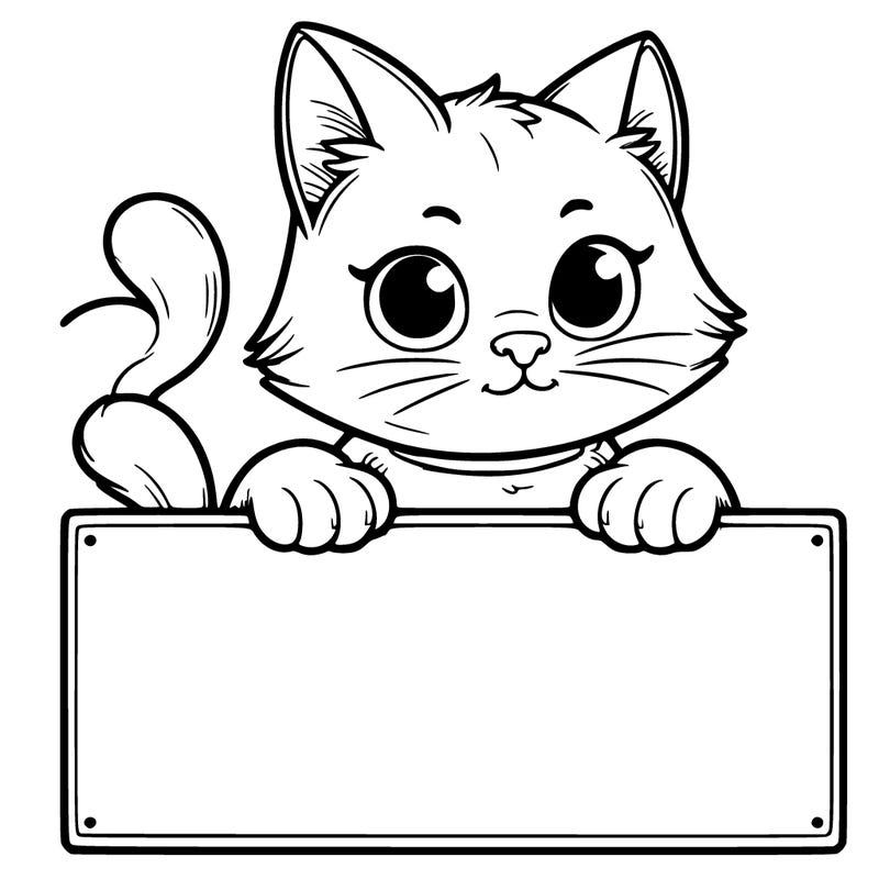 a realistic cat with a blank sign