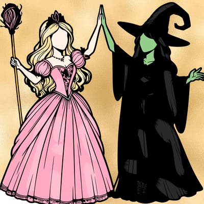detailed realistic split of a princess and a witch