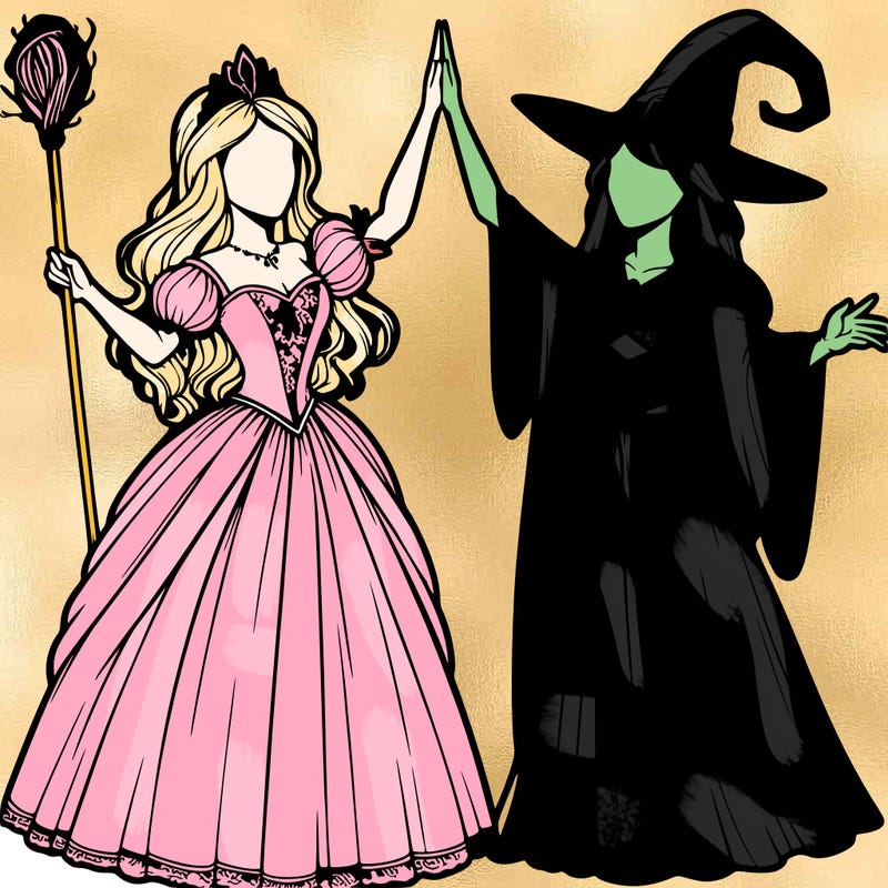 detailed realistic split of a princess and a witch