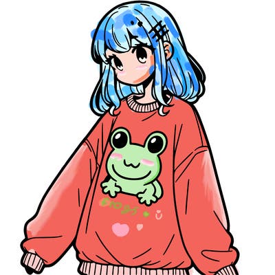 girl wearing frogging sweatshirt