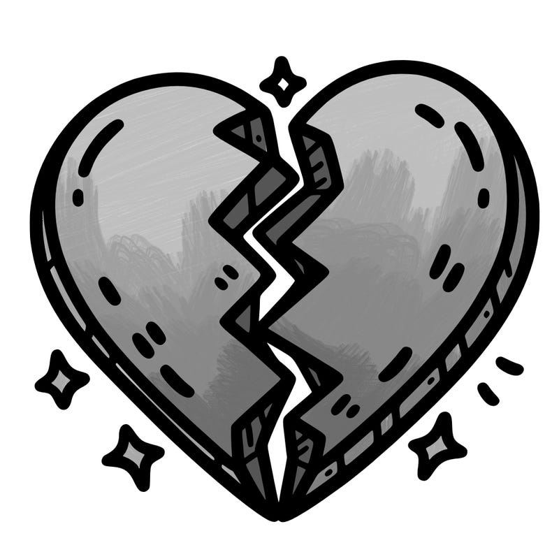 split in half heart