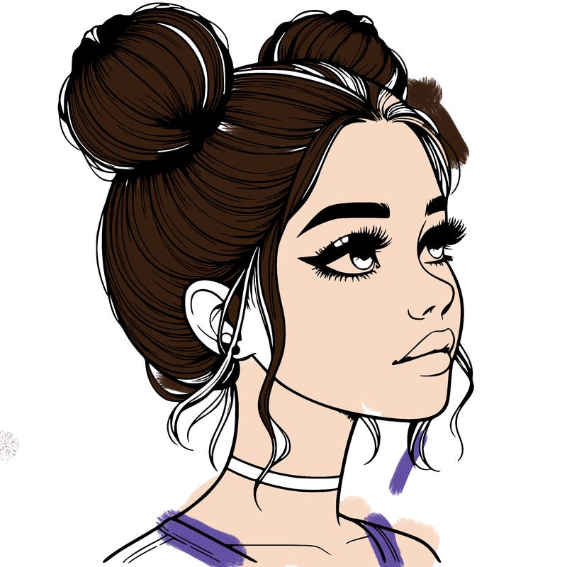 realistic girl with buns on the top of her head