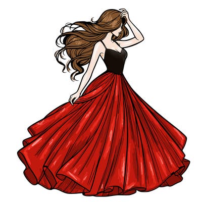 realistic woman with dress flowing in the wind