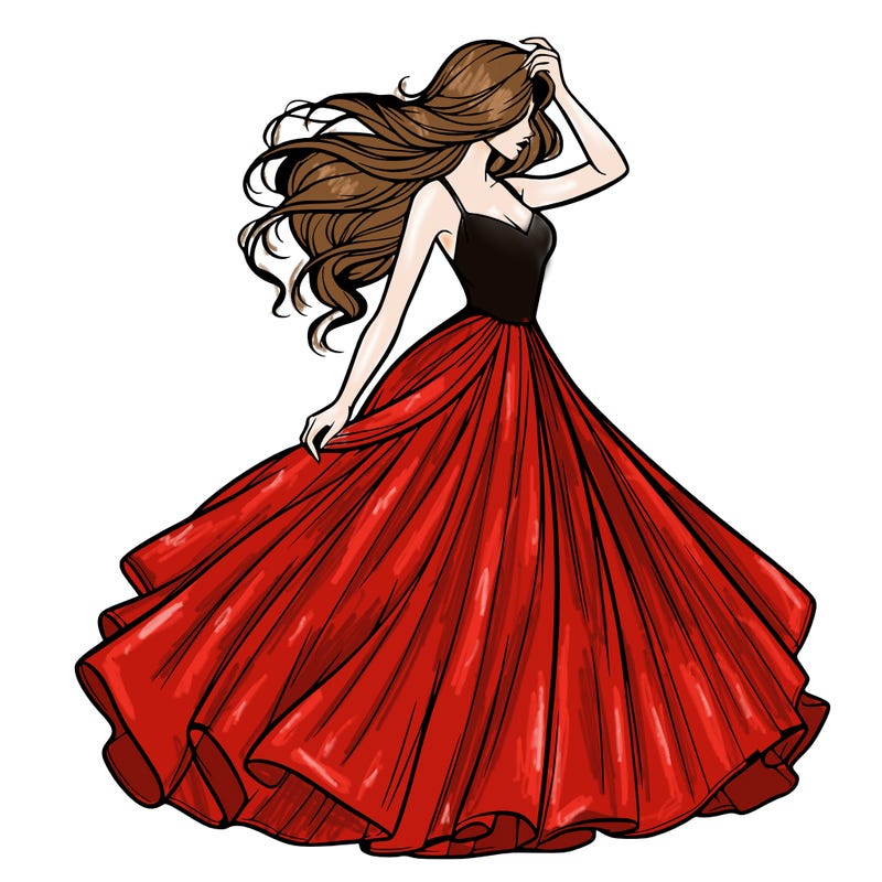 realistic woman with dress flowing in the wind