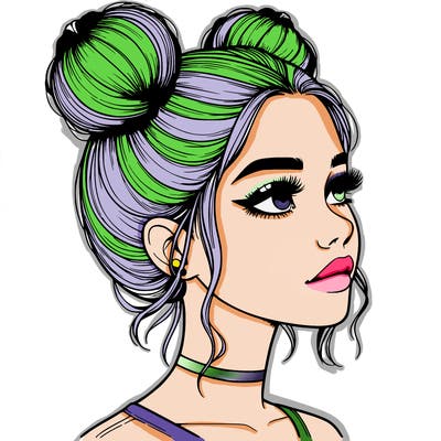 realistic girl with buns on the top of her head