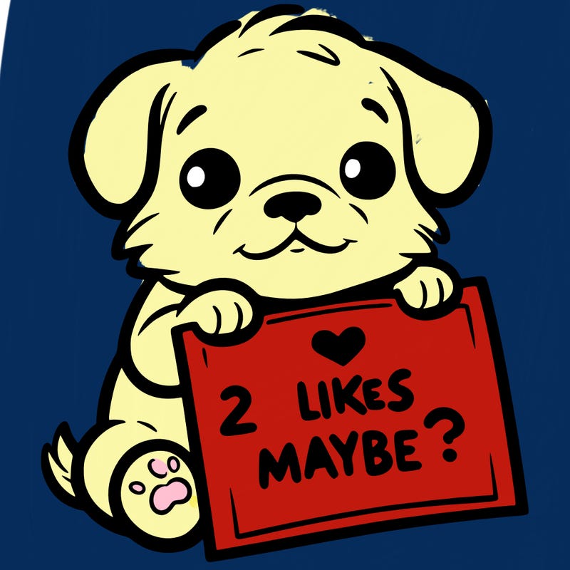 a puppy holding a sign that says 2 likes maybe?