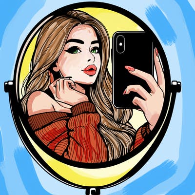 realistic girl taking mirror selfie beautiful
