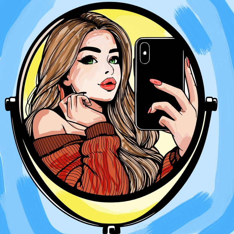 realistic girl taking mirror selfie beautiful