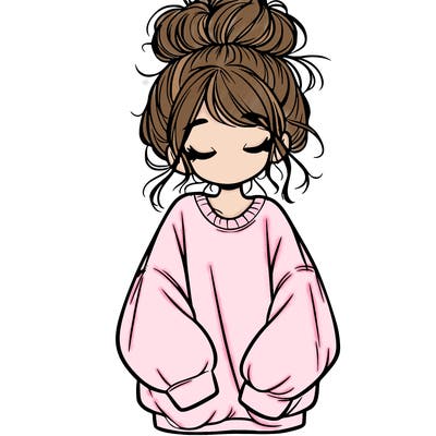 girl with baggy sweatshirt and messy bun
