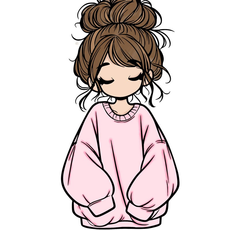 girl with baggy sweatshirt and messy bun
