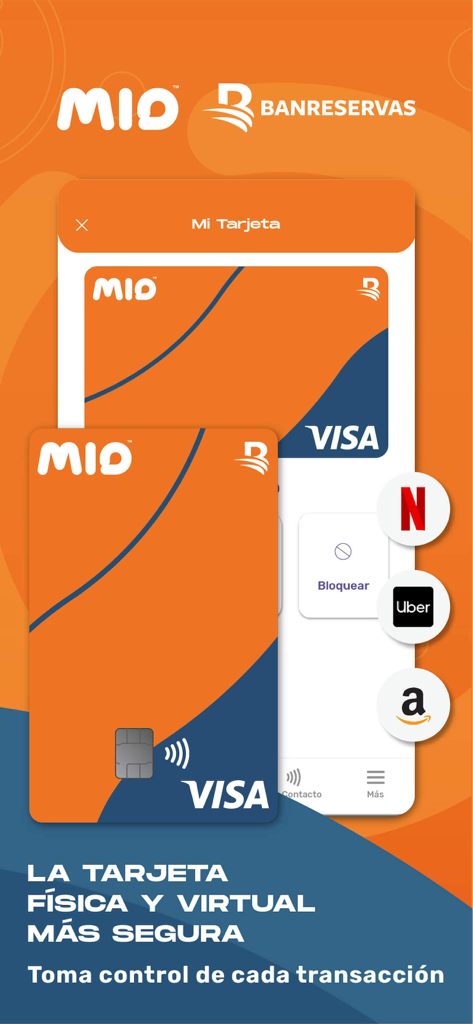 MIO Banreservas Billetera - Physical and virtual MIO Banreservas Visa cards for online payments and subscriptions like Netflix, Uber and Amazon