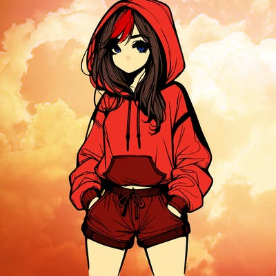 realistic girl in shorts and hoodie