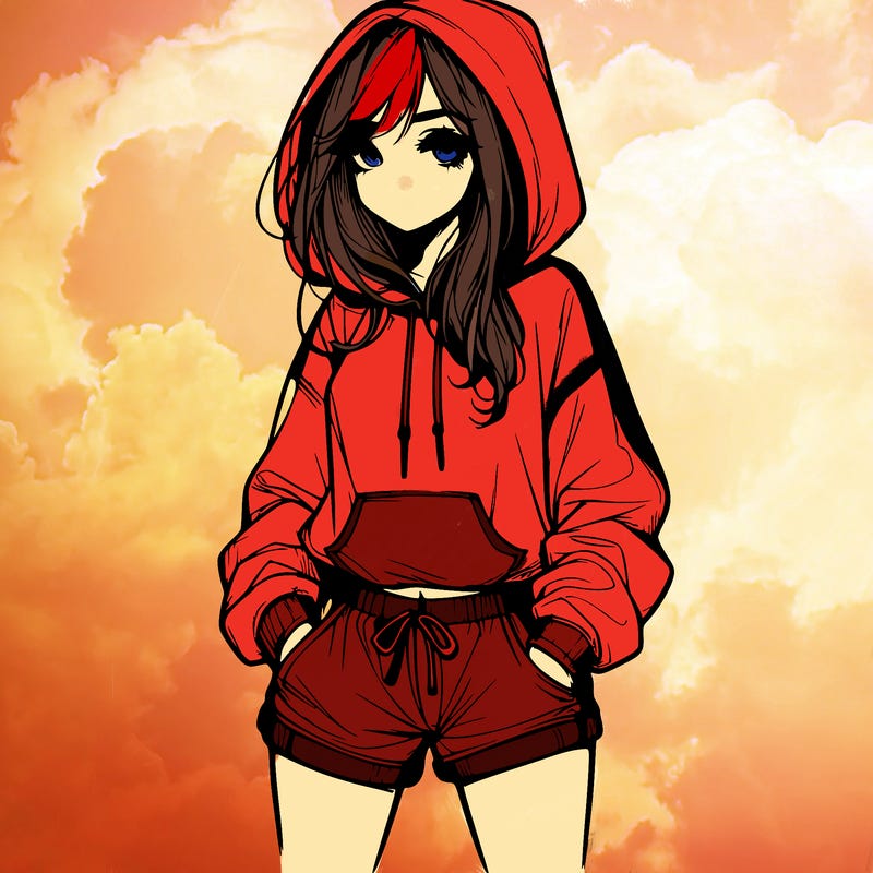 realistic girl in shorts and hoodie