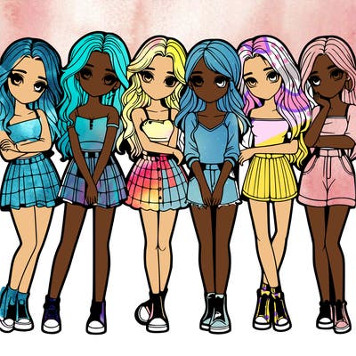 a group of girls realistic