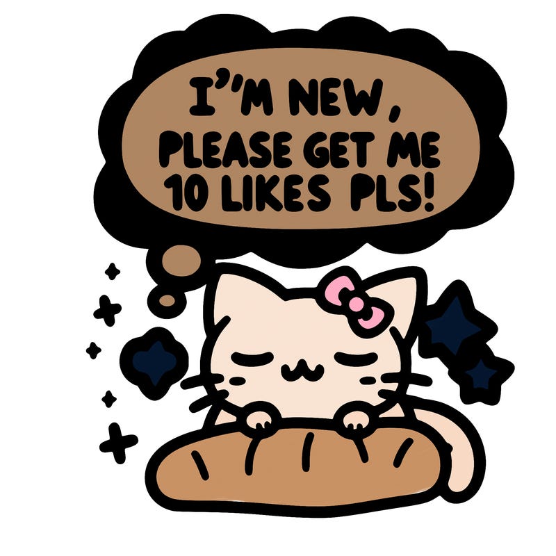 kitty taking a nap dream talking and saying "i'm new, please get me at least 10 likes pls!!"