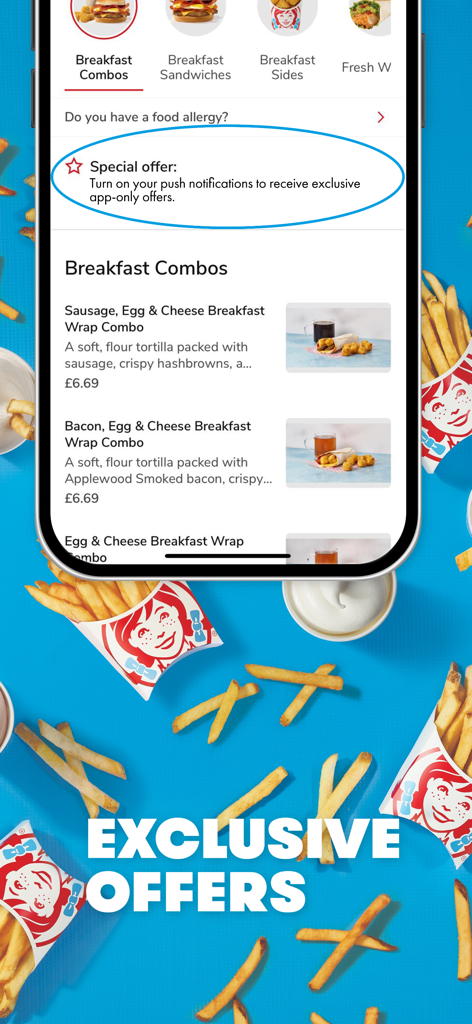 Wendy's UK - Wendy's UK app breakfast combo menu featuring exclusive app-only offers
